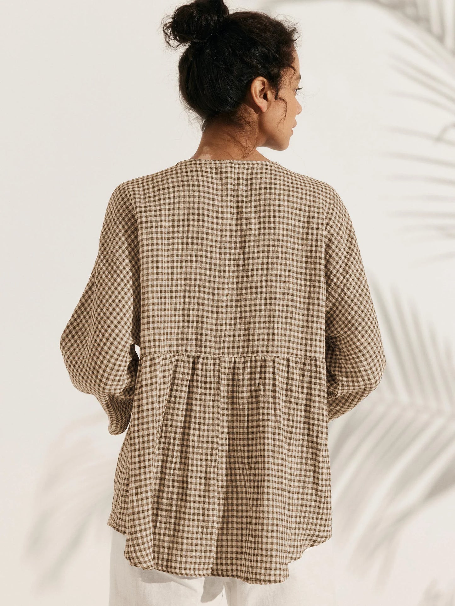 Linen Checked Long-Sleeved Top CAROLINE LINTICO