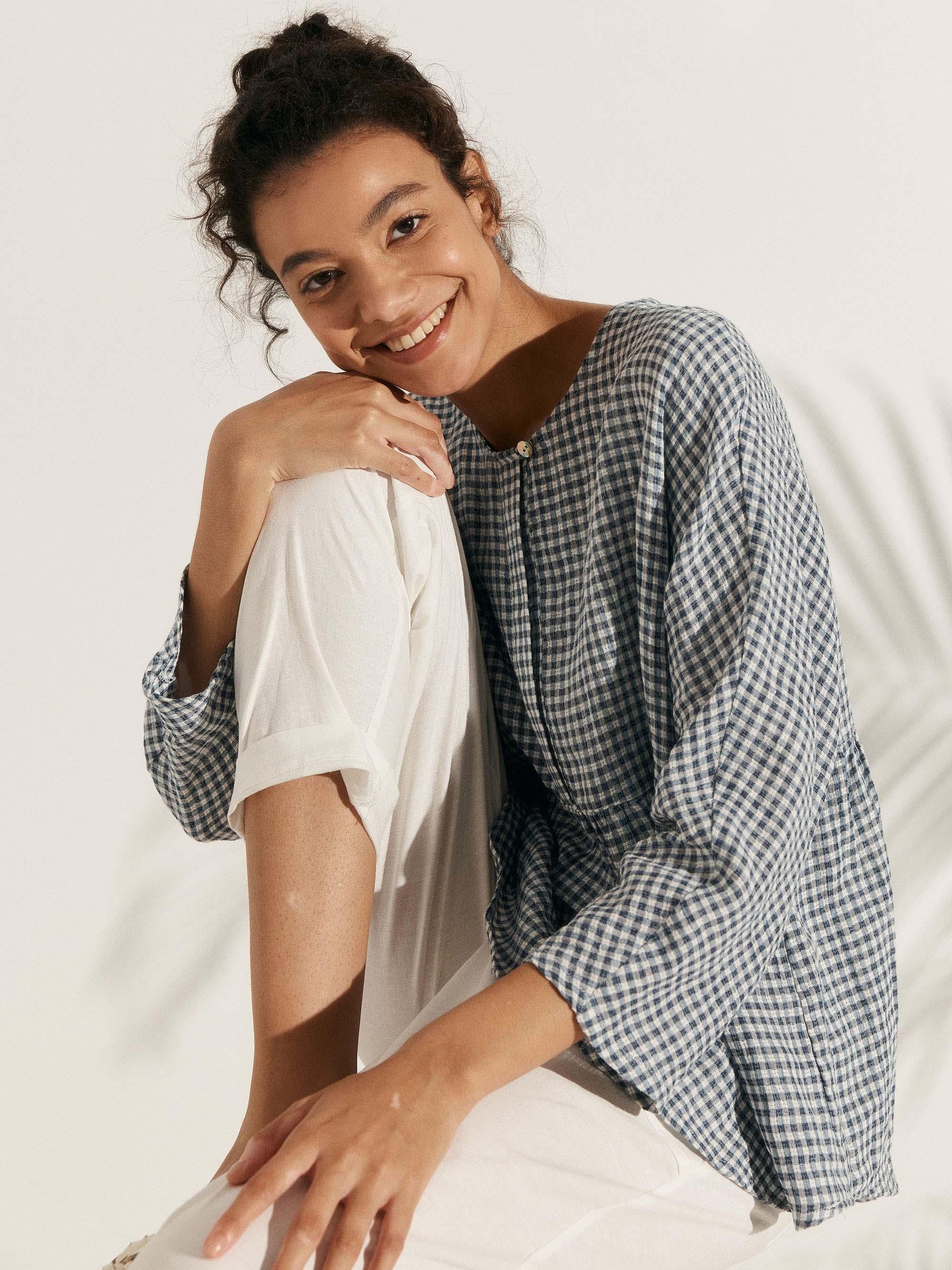 Linen Checked Long-Sleeved Top CAROLINE LINTICO