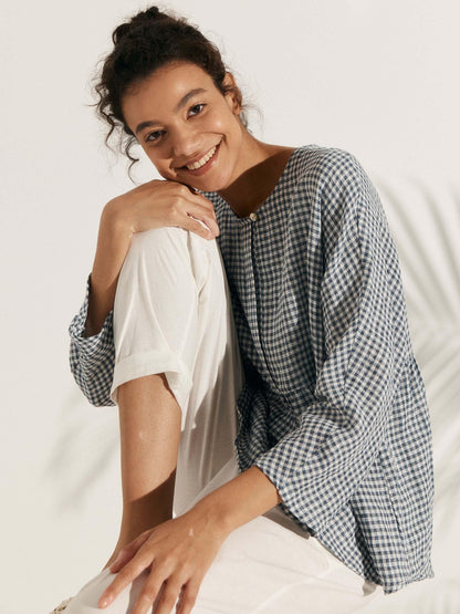 Linen Checked Long-Sleeved Top CAROLINE LINTICO