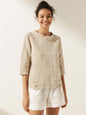 Linen Round Soft-Fold Collar Top LAURA