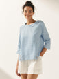 Linen Round Soft-Fold Collar Top LAURA
