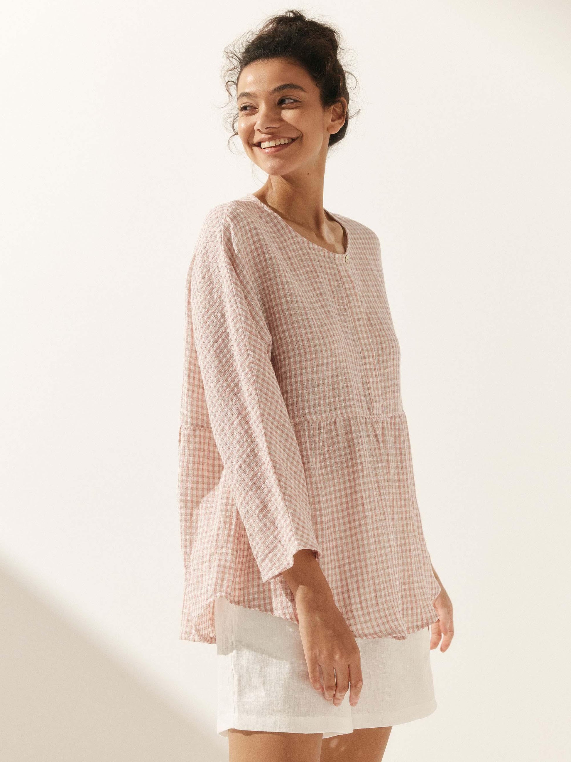 Linen Checked Long-Sleeved Top CAROLINE LINTICO