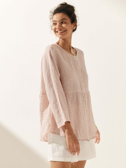 Linen Checked Long-Sleeved Top CAROLINE LINTICO