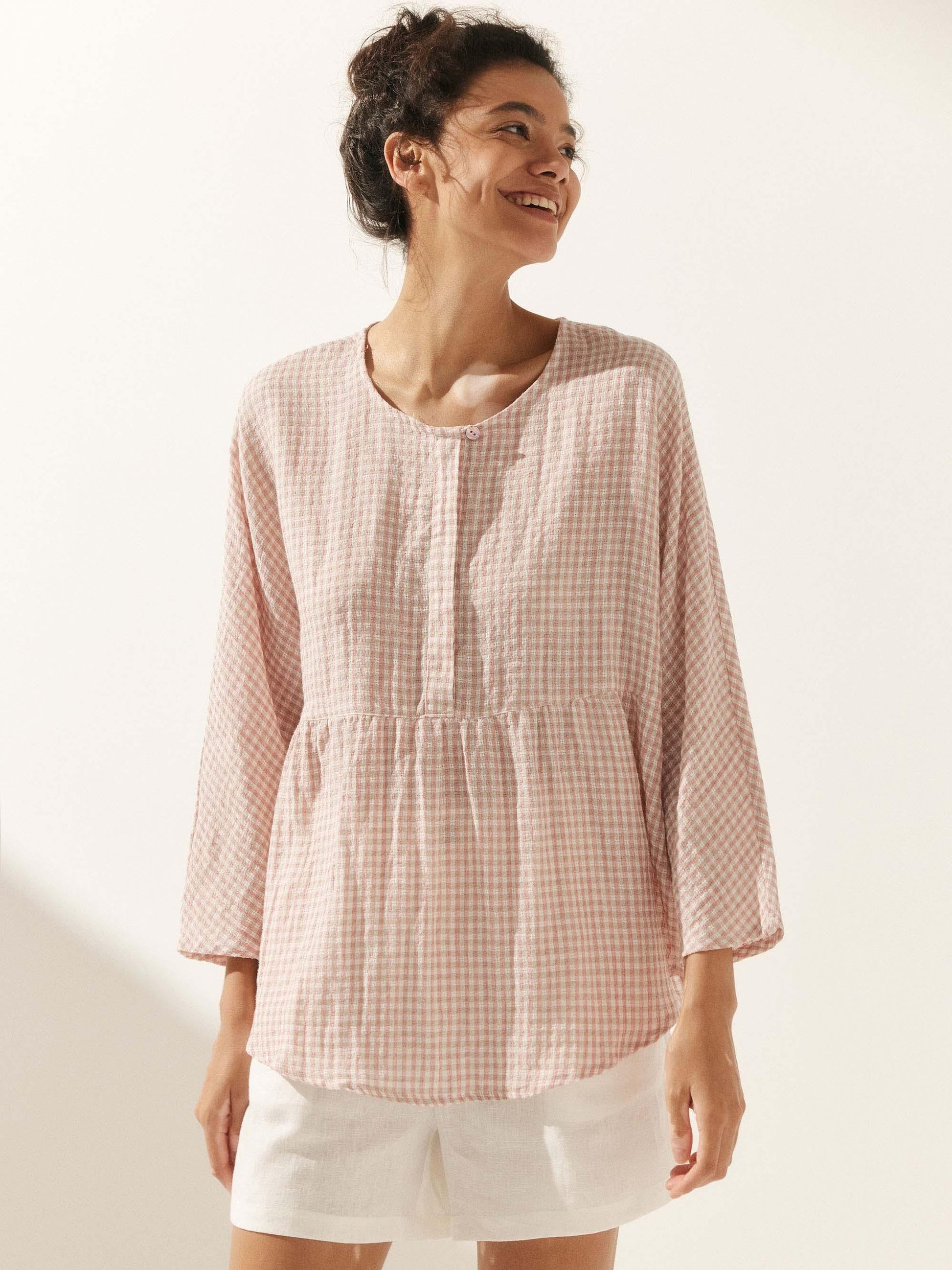Linen Checked Long-Sleeved Top CAROLINE LINTICO