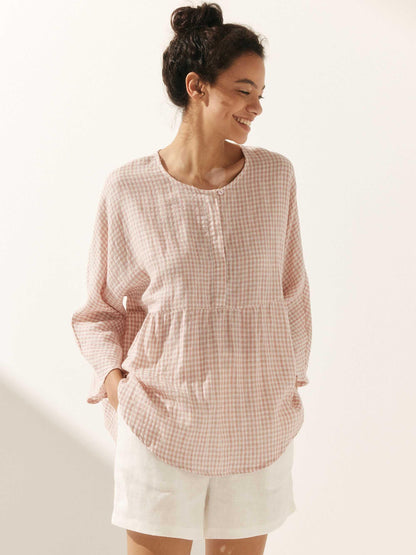 Linen Checked Long-Sleeved Top CAROLINE LINTICO