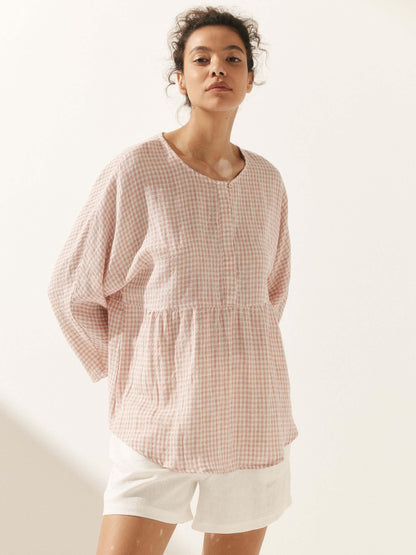 Linen Checked Long-Sleeved Top CAROLINE LINTICO