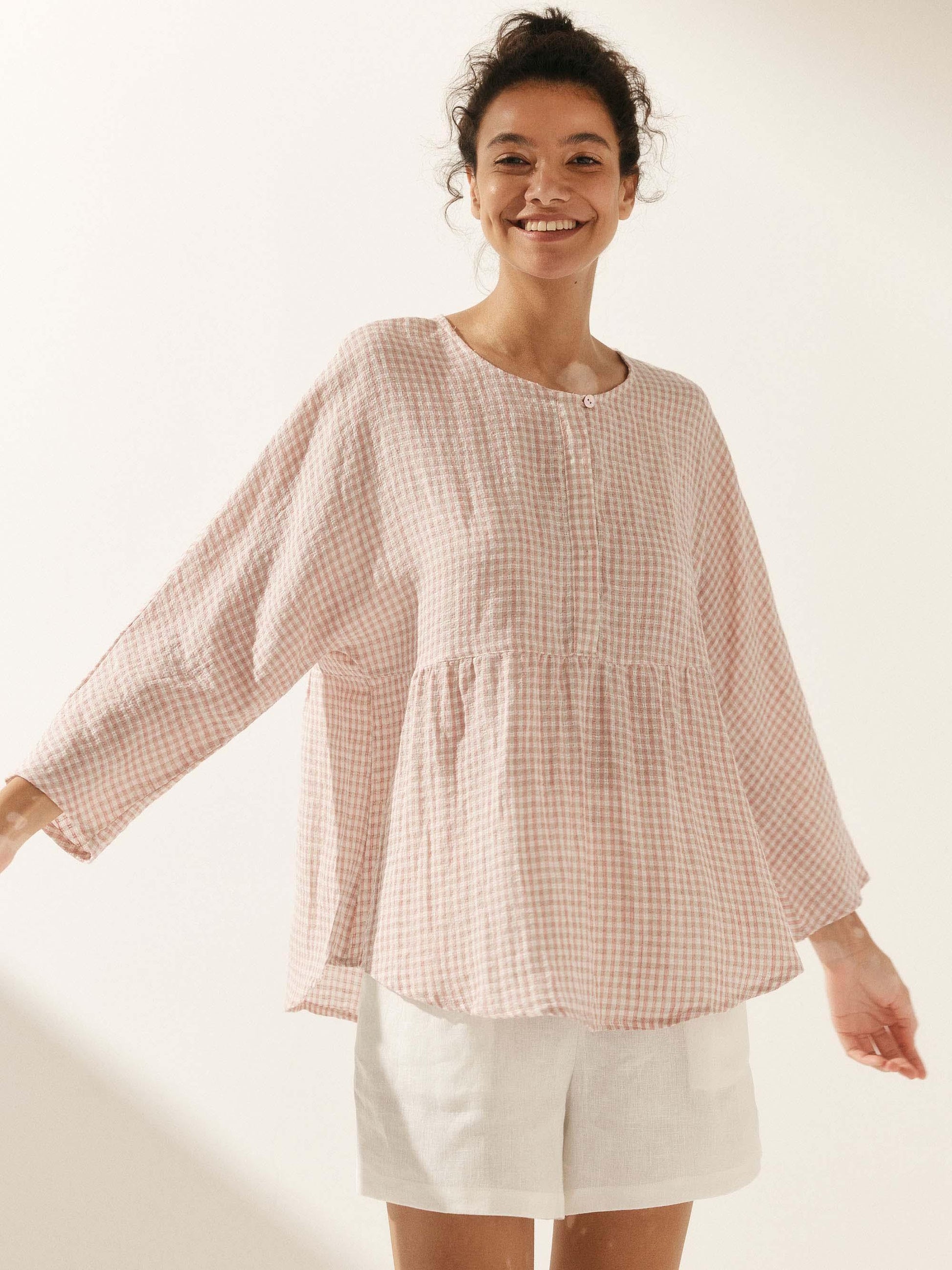 Linen Checked Long-Sleeved Top CAROLINE LINTICO