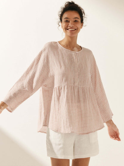 Linen Checked Long-Sleeved Top CAROLINE LINTICO