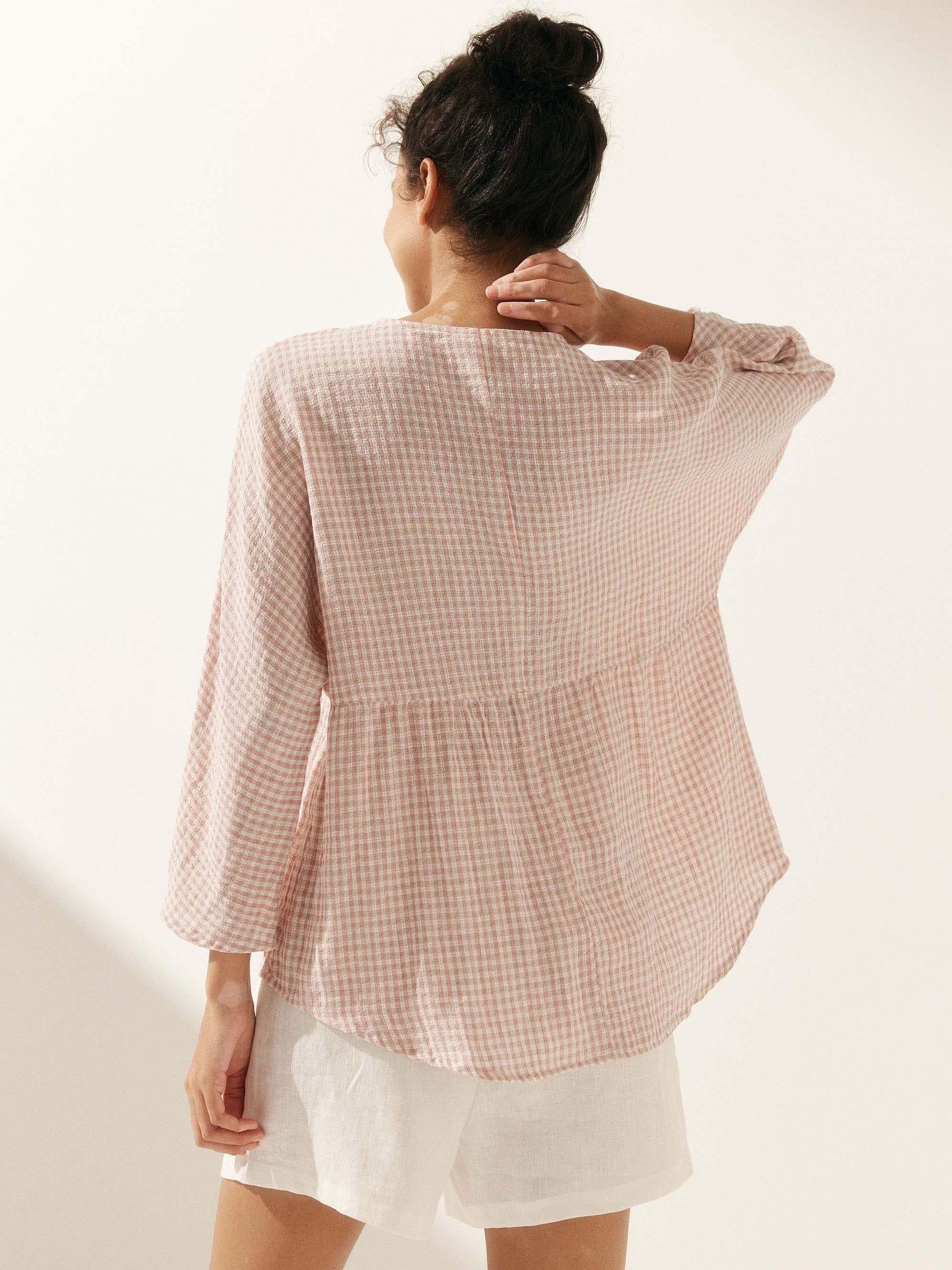 Linen Checked Long-Sleeved Top CAROLINE LINTICO