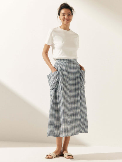 Linen Checked Elastic Waist Skirt MARINA LINTICO