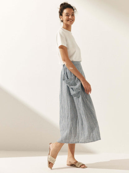 Linen Checked Elastic Waist Skirt MARINA LINTICO