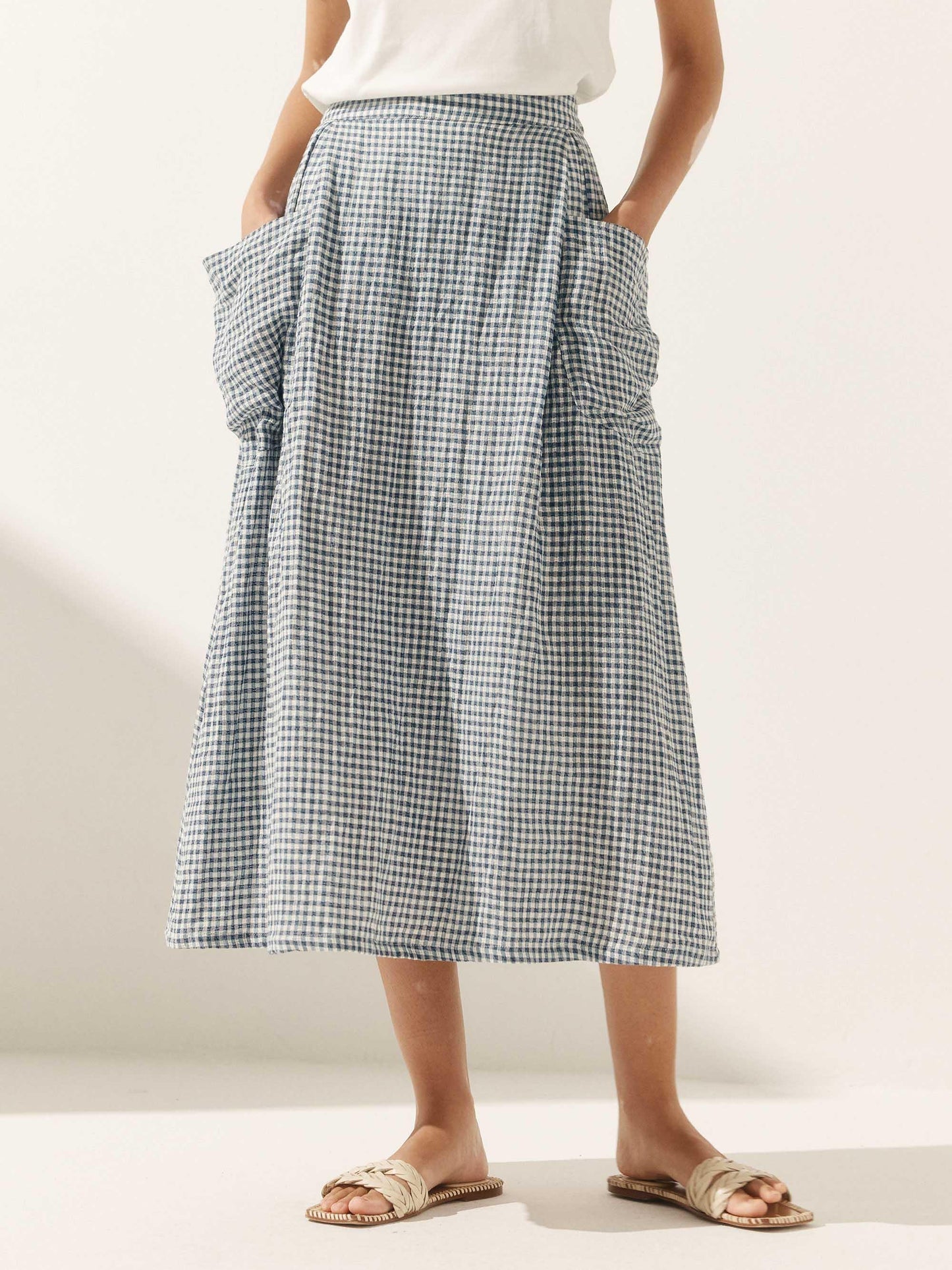 Linen Checked Elastic Waist Skirt MARINA LINTICO