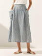 Linen Checked Elastic Waist Skirt MARINA