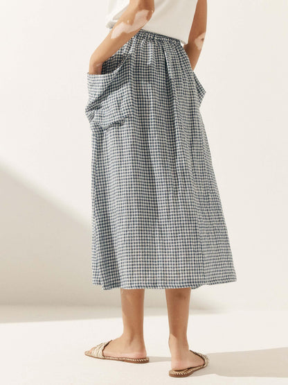 Linen Checked Elastic Waist Skirt MARINA LINTICO