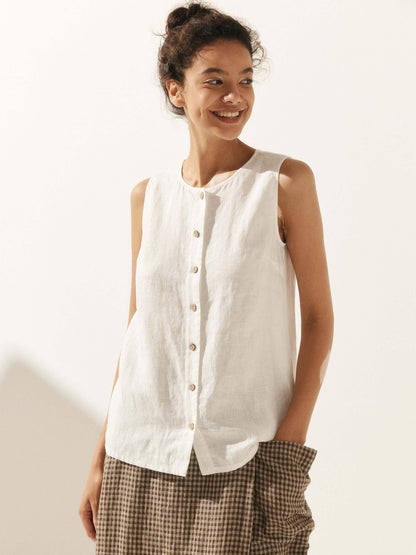 100% Linen Buttons Down Tank Top ERIN LINTICO
