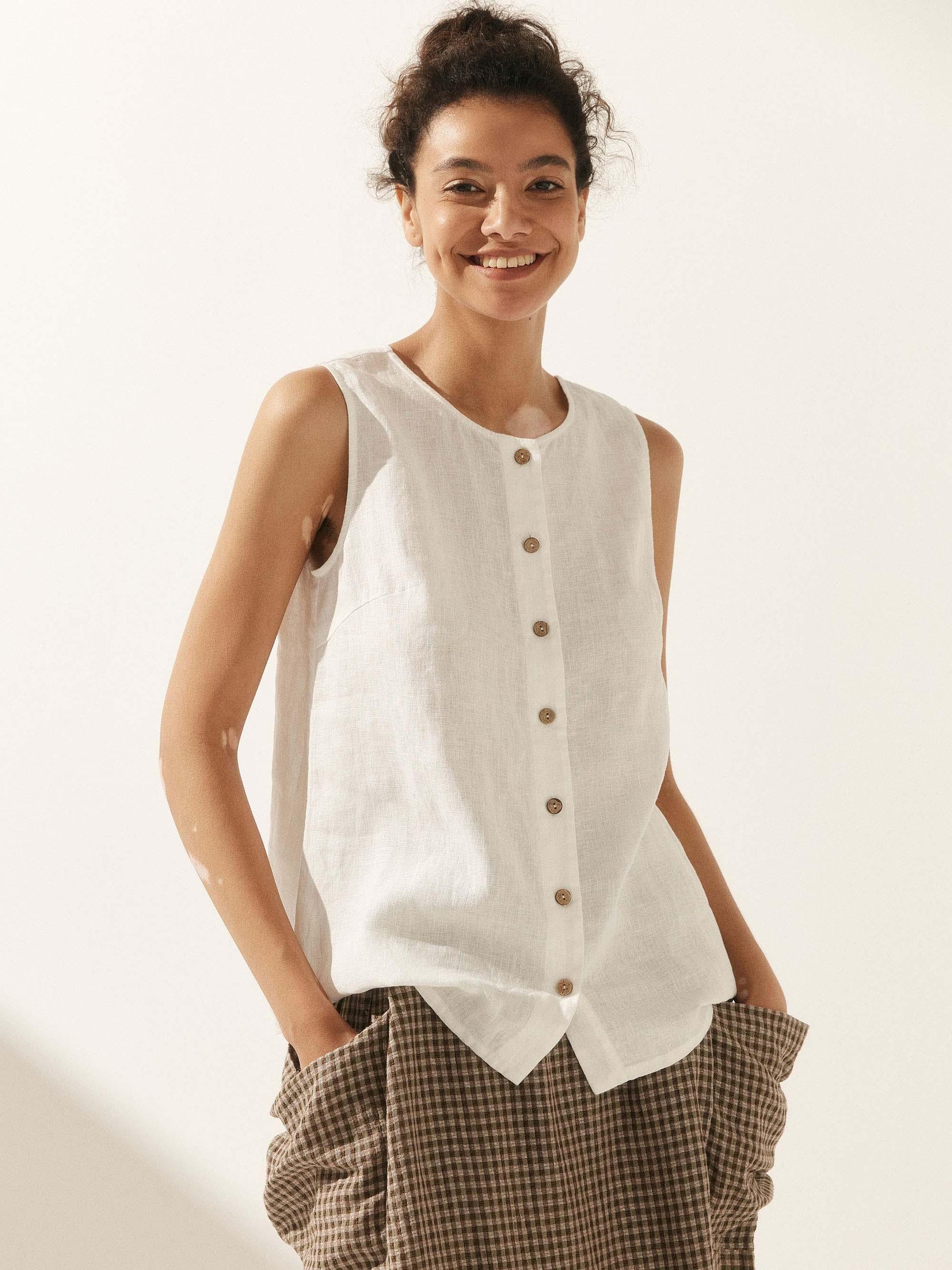 100% Linen Buttons Down Tank Top ERIN LINTICO