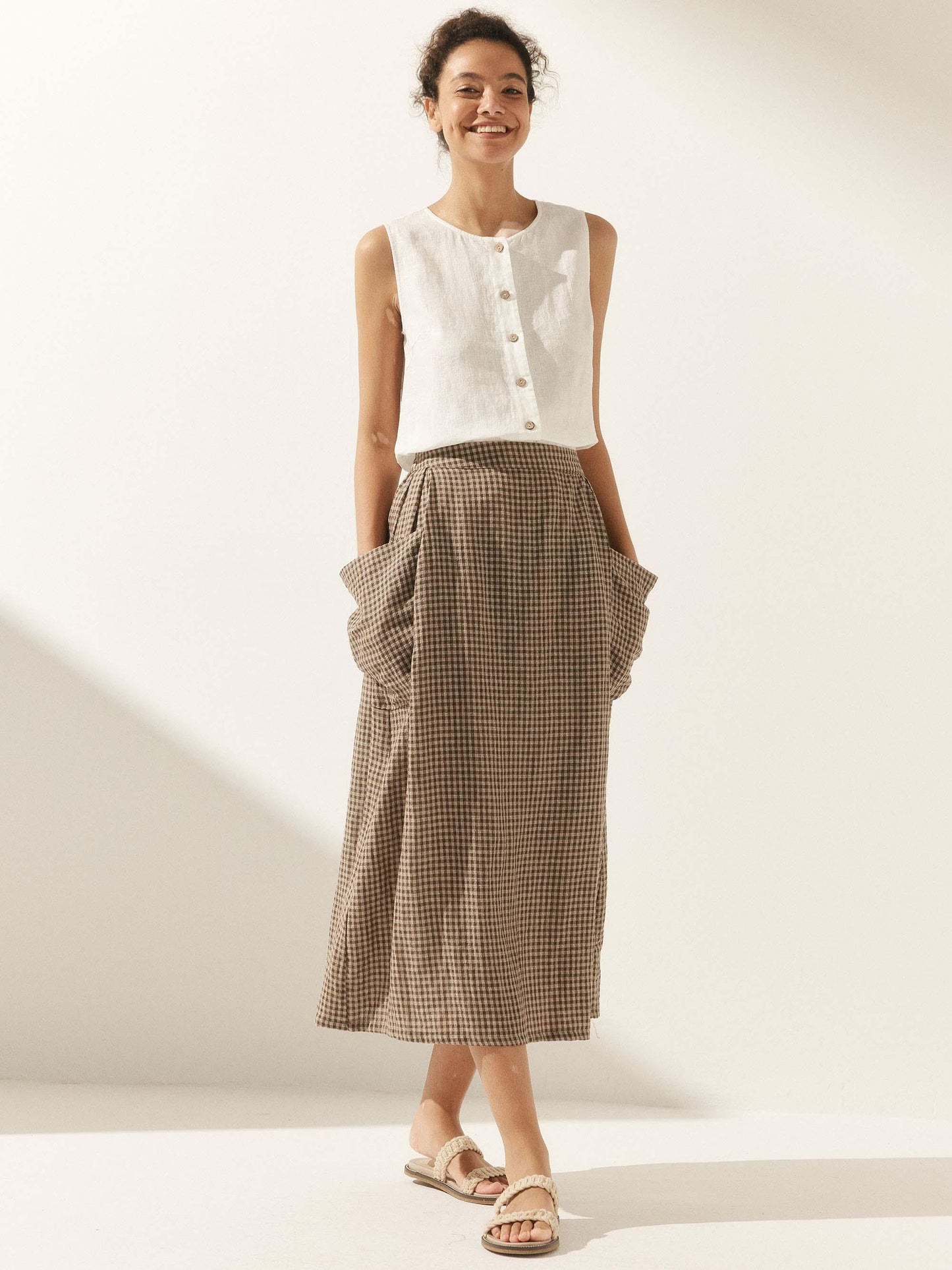 100% Linen Buttons Down Tank Top ERIN LINTICO