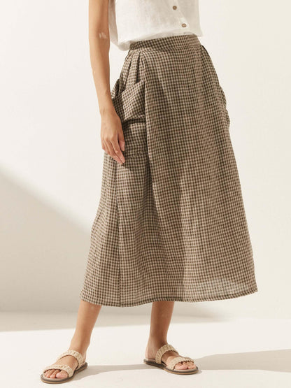 Linen Checked Elastic Waist Skirt MARINA LINTICO