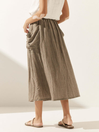 Linen Checked Elastic Waist Skirt MARINA LINTICO
