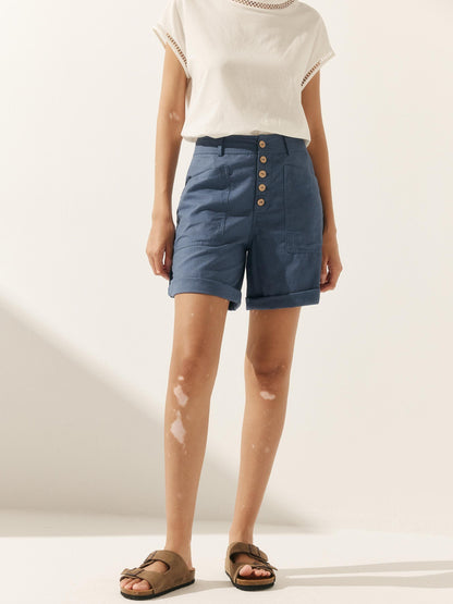 Linen Button-Fly Quarter Shorts LUCY