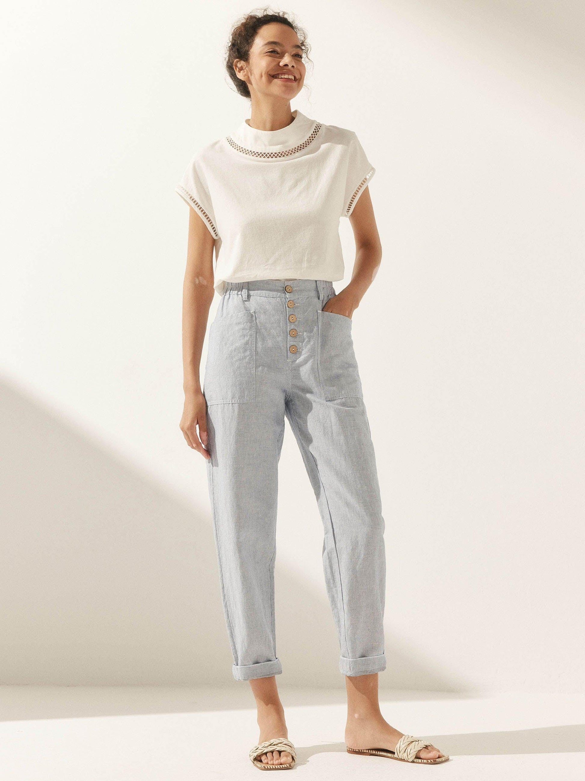 Linen Simple Button Fly Trousers HEIDI LINTICO