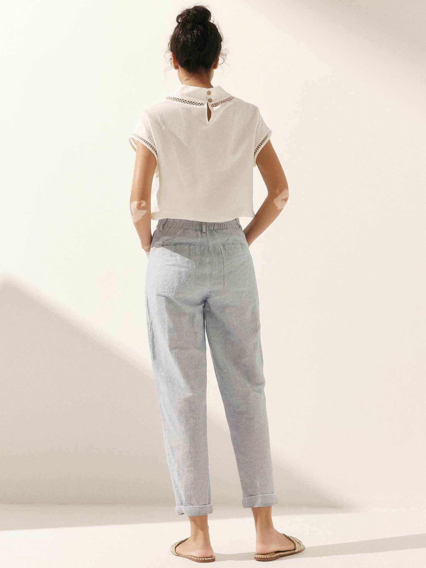 Linen Simple Button Fly Trousers HEIDI LINTICO
