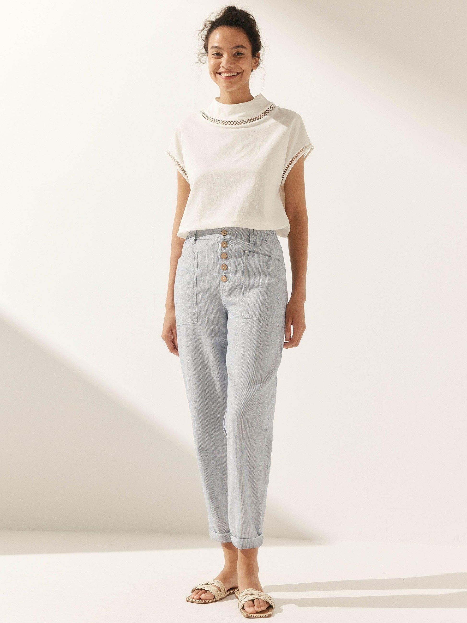 Linen Simple Button Fly Trousers HEIDI LINTICO