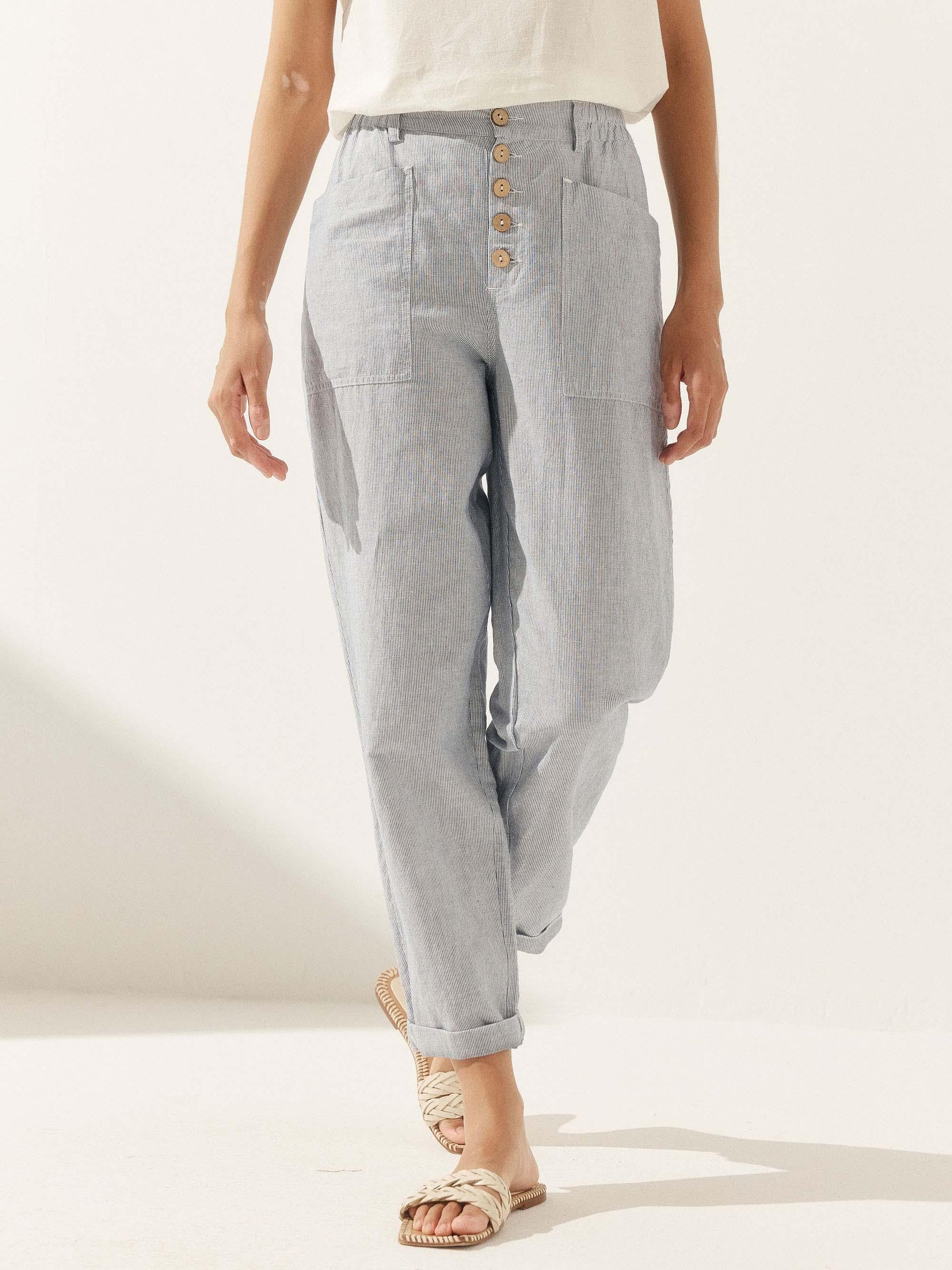 Linen Simple Button Fly Trousers HEIDI LINTICO