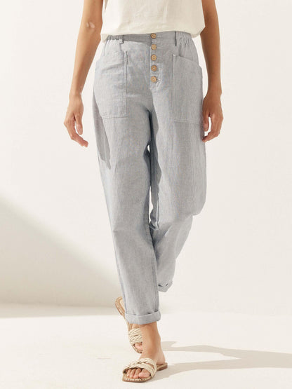 Linen Simple Button Fly Trousers HEIDI LINTICO