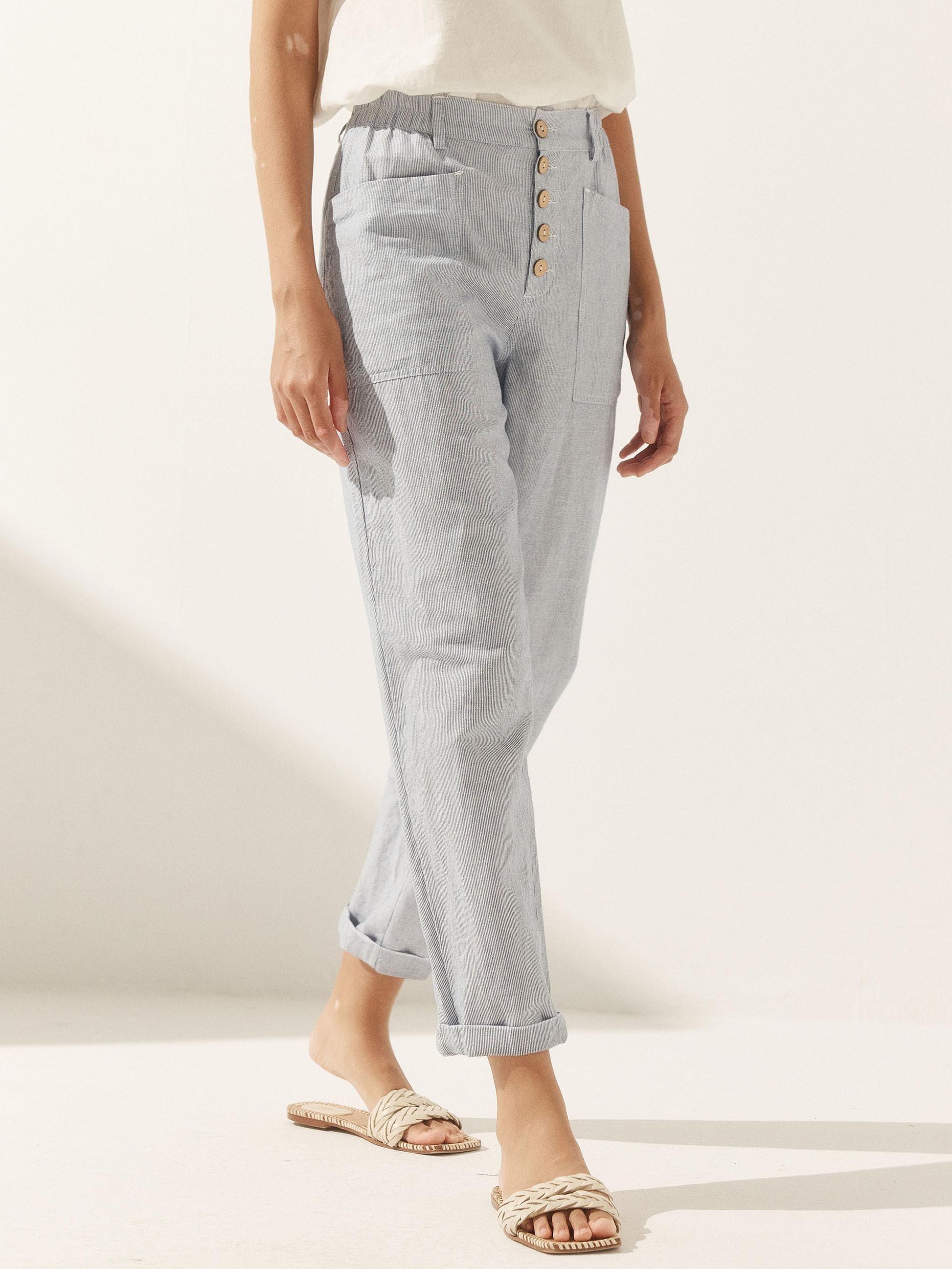 Linen Simple Button Fly Trousers HEIDI LINTICO