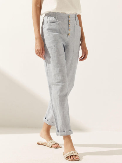Linen Simple Button Fly Trousers HEIDI LINTICO