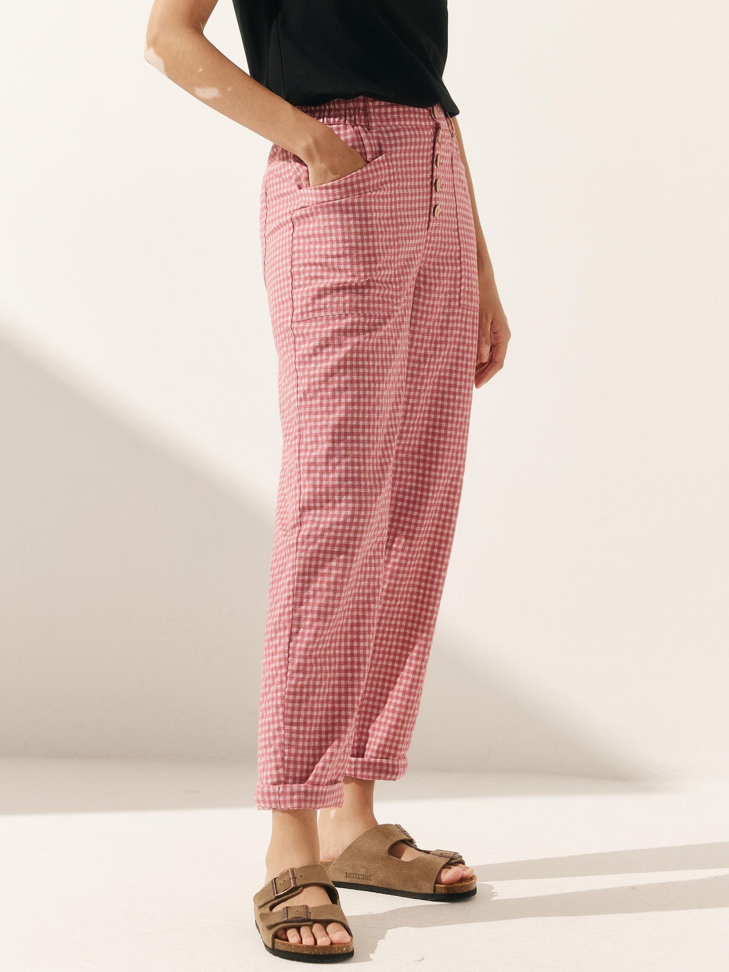 Linen Simple Button Fly Trousers HEIDI LINTICO