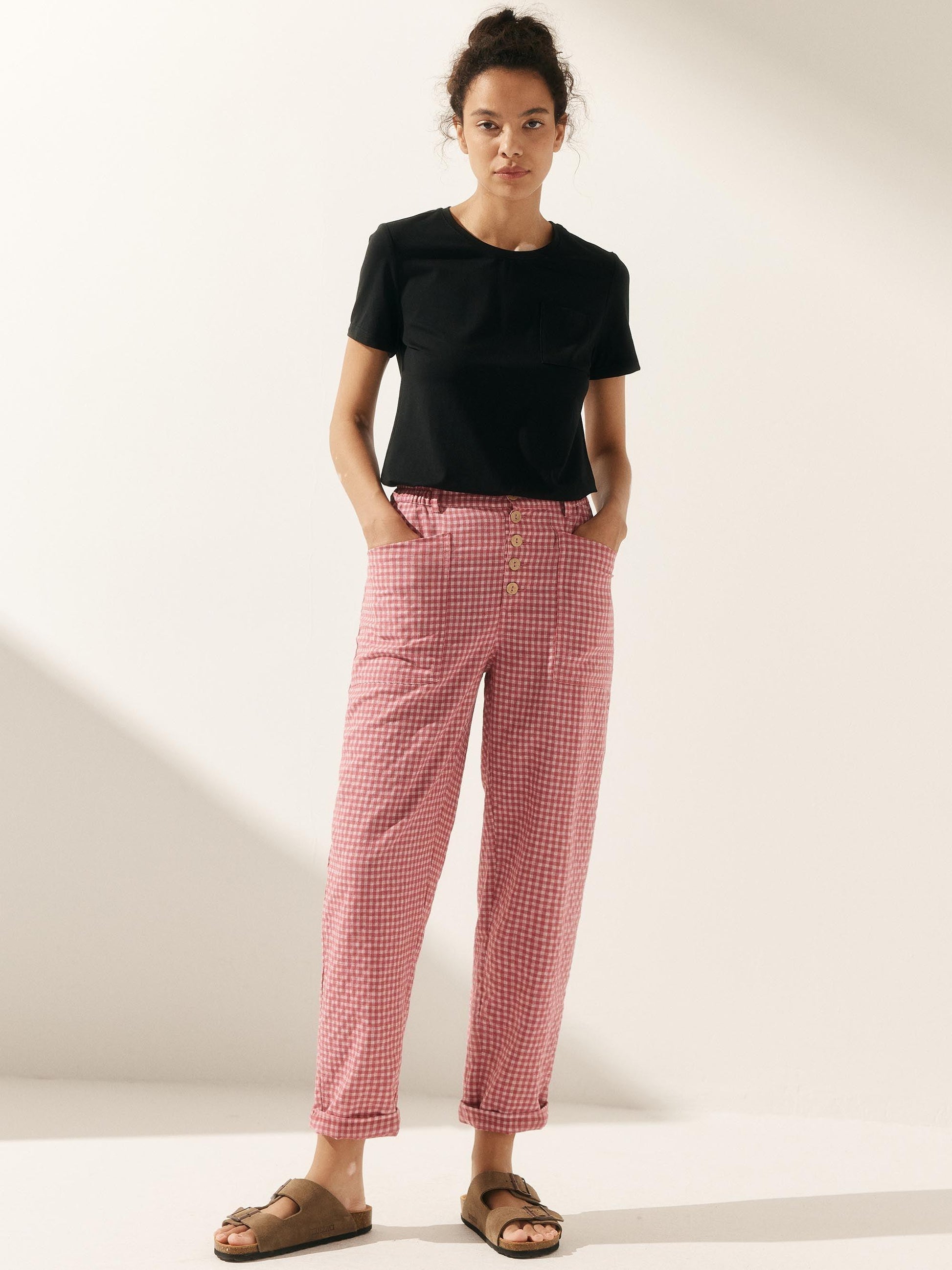 Linen Simple Button Fly Trousers HEIDI LINTICO