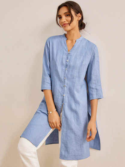 100% Linen Hand Button Long Top DILLON LINTICO
