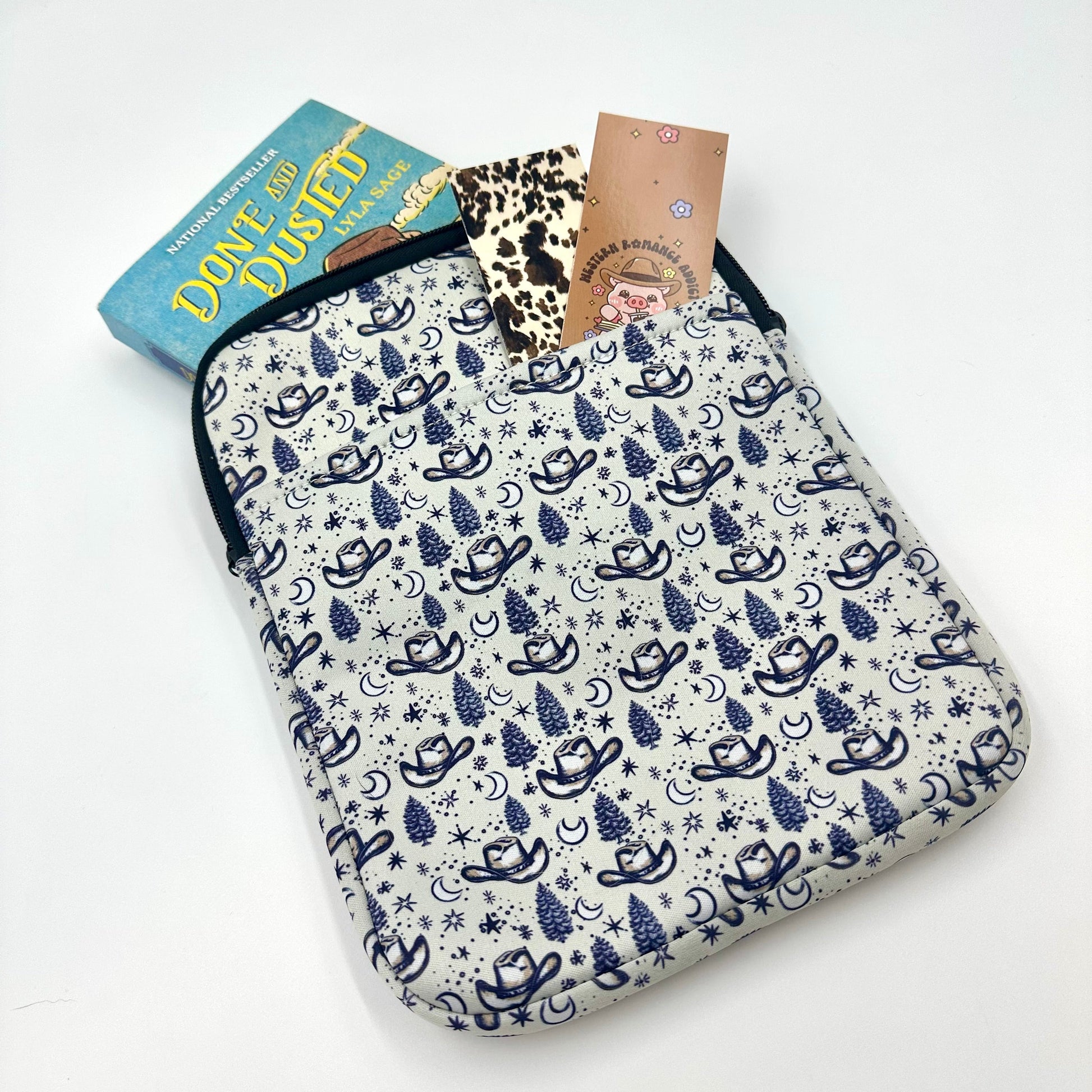 Midnight Cowboy Print Book & Tablet Sleeve – Western Cowgirl Starry Night Design BashDesignsCo