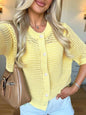 Women's Hollow-Out Knit Cardigan – Open Front, Short Sleeve, Solid Color FitiqueFit
