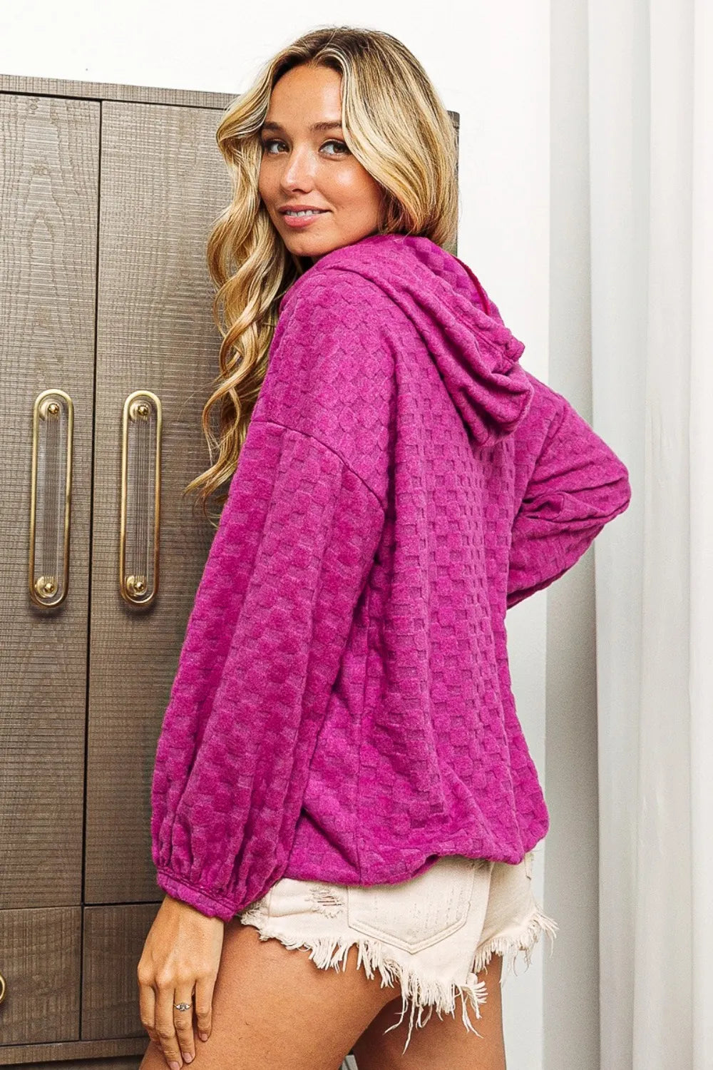 BiBi Brushed Checker Drawstring Long Sleeve Hoodie West2East Surf