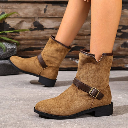 Casual Metal Buckle Slip-On Women’s Martin Boots FitiqueFit