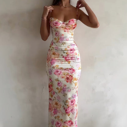 Women’s Floral Bodycon Maxi Dress – Sexy Spaghetti Strap Vacation & Summer Dress FitiqueFit