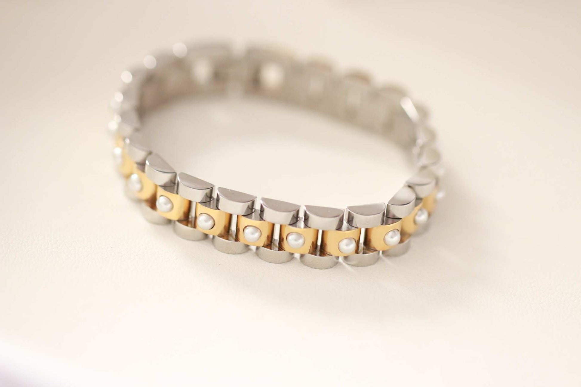 Mixed Metal Band Bracelet with Pearls ~ Deep South Originals Deep South Originals