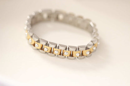 Mixed Metal Band Bracelet with Pearls ~ Deep South Originals Deep South Originals
