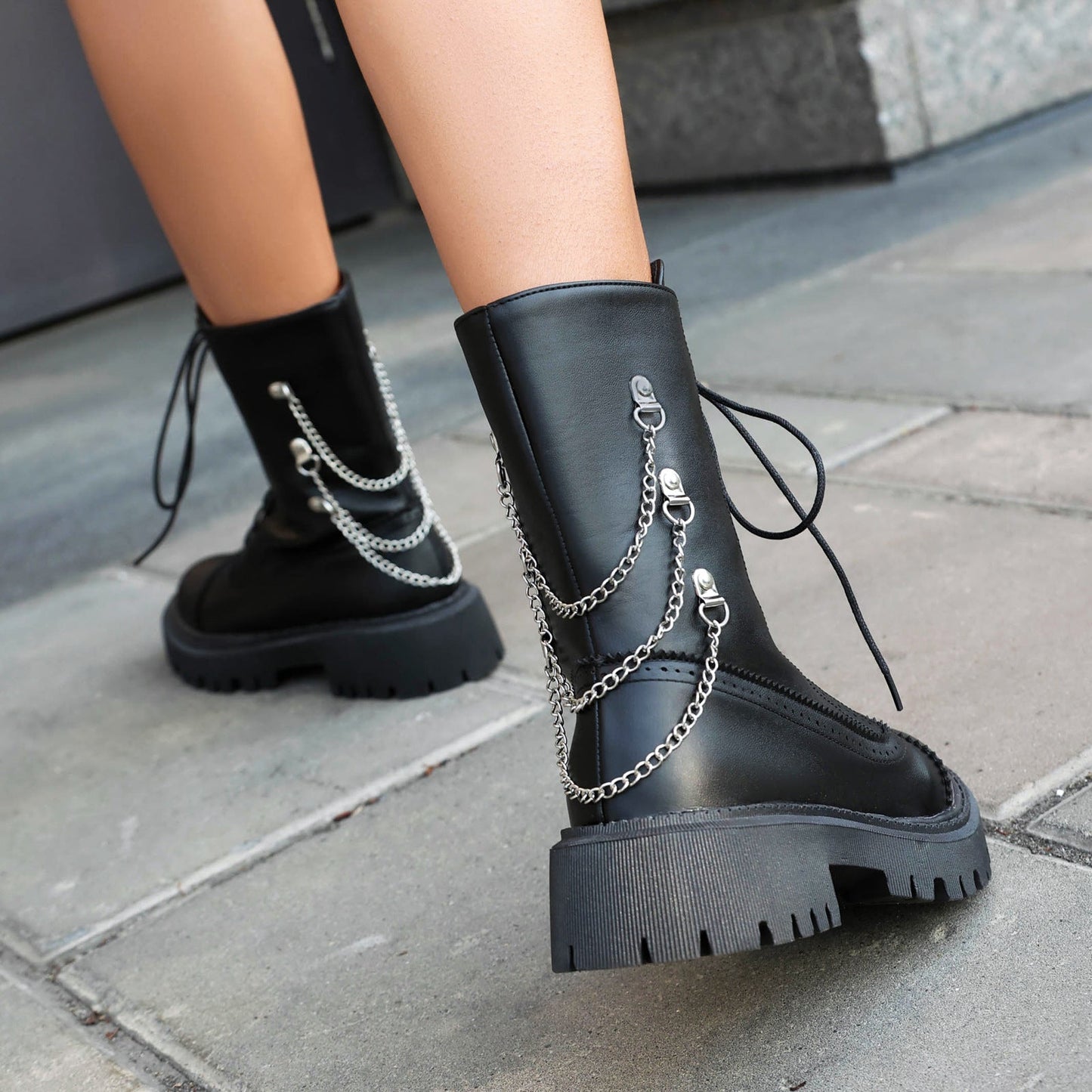 Women’s Chunky Heel Mid-Calf Dr. Style Boots – Large Size Fall & Winter Boot FitiqueFit