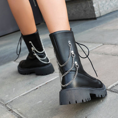 Women’s Chunky Heel Mid-Calf Dr. Style Boots – Large Size Fall & Winter Boot FitiqueFit