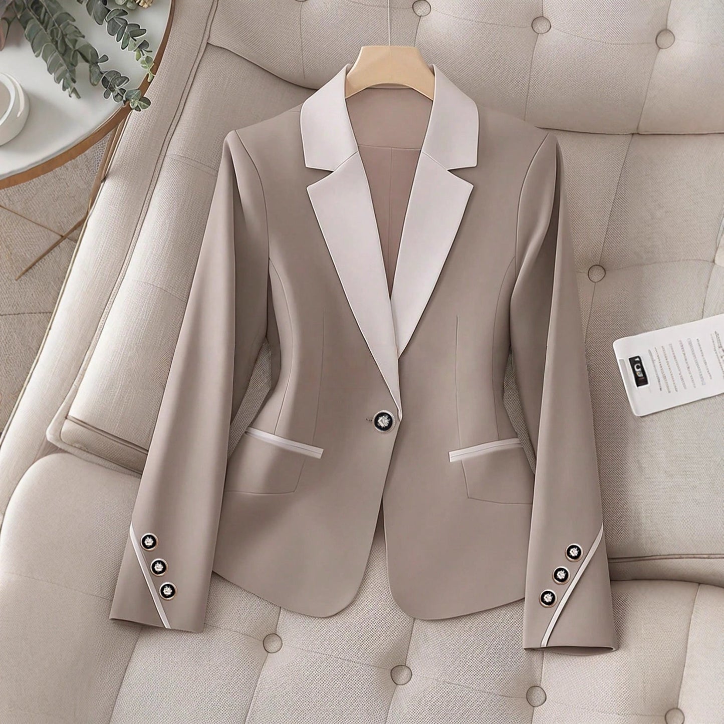 Women’s Contrasting Color Blazer – Elegant Button Formal Jacket FitiqueFit