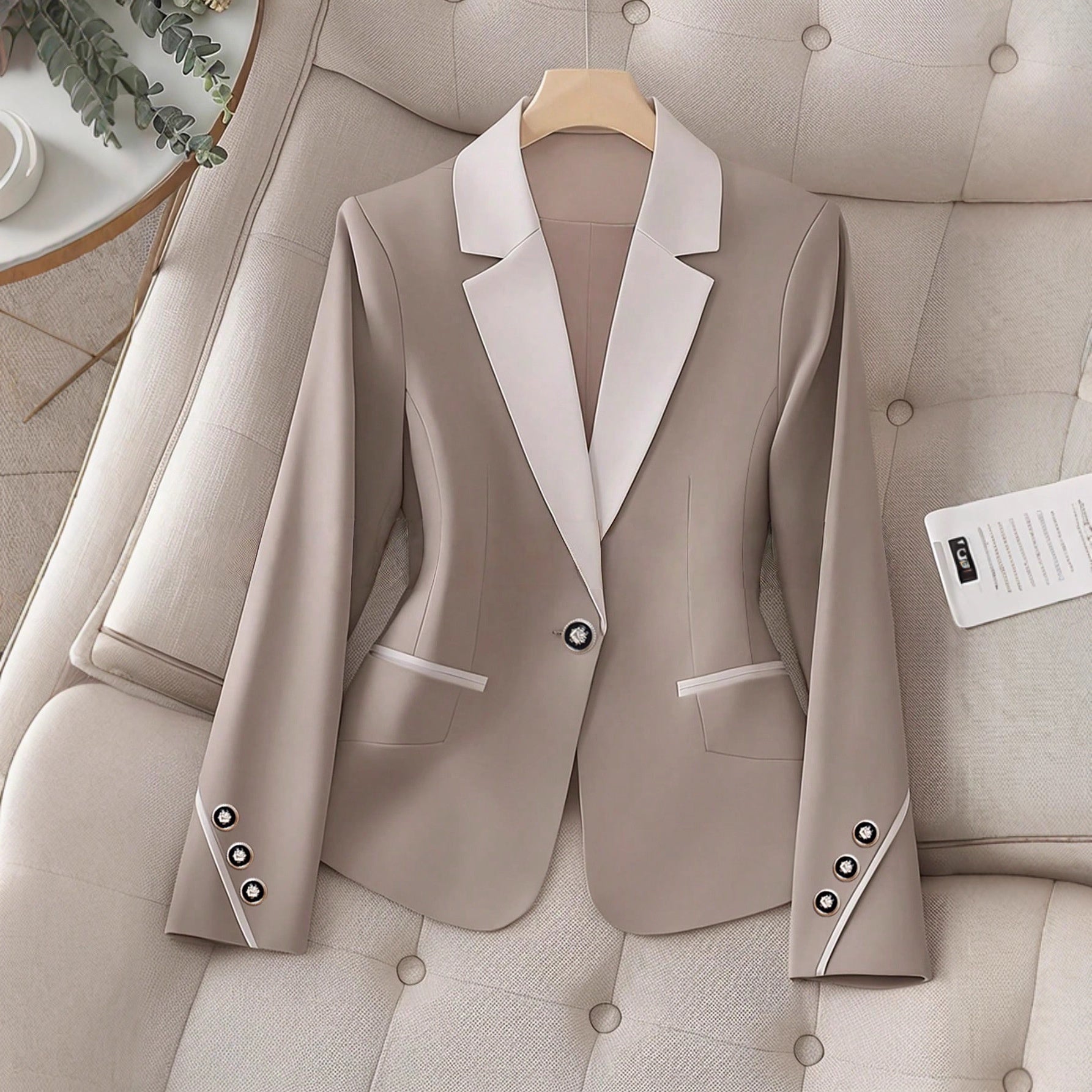 Women’s Contrasting Color Blazer – Elegant Button Formal Jacket FitiqueFit
