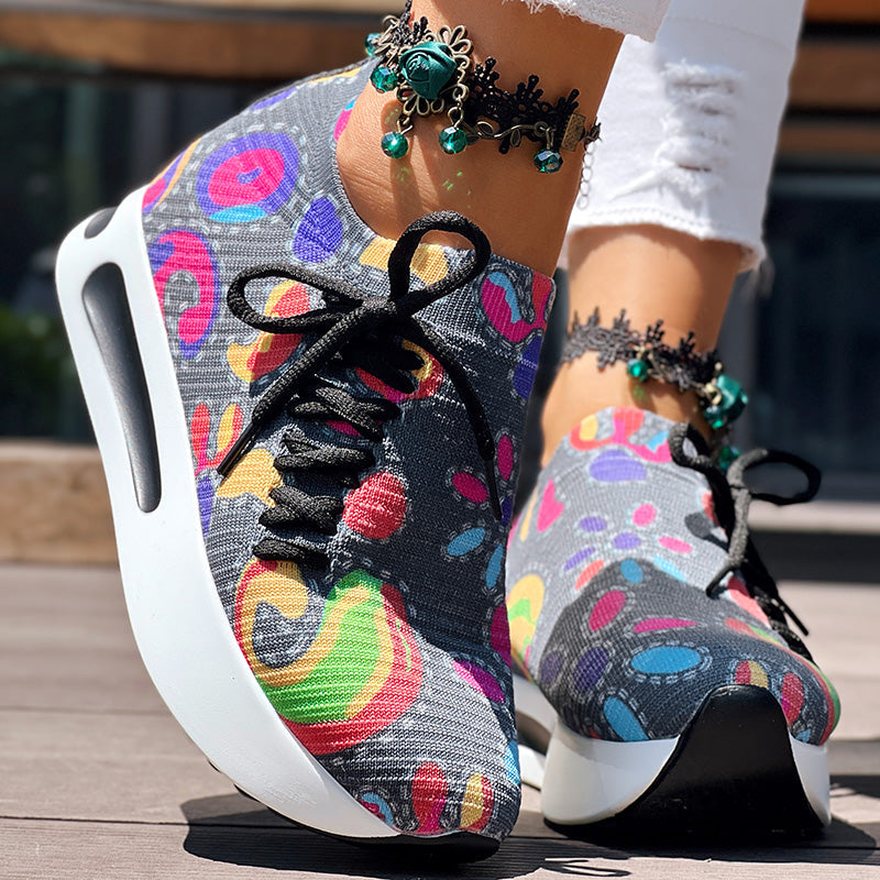 Women's Random Print Side Lace-Up Elastic Sport Shoes, Comfortable Slip-On Sneakers For Women, Casual Daily Wear Footwear See size chart under “more details” The Fashion Celestial