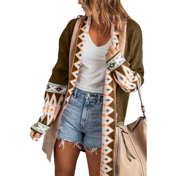 Aztec Print Open Front Knitted Cardigan Shop Style & More | Fresh Looks, Everyday Deals & Free Shipping