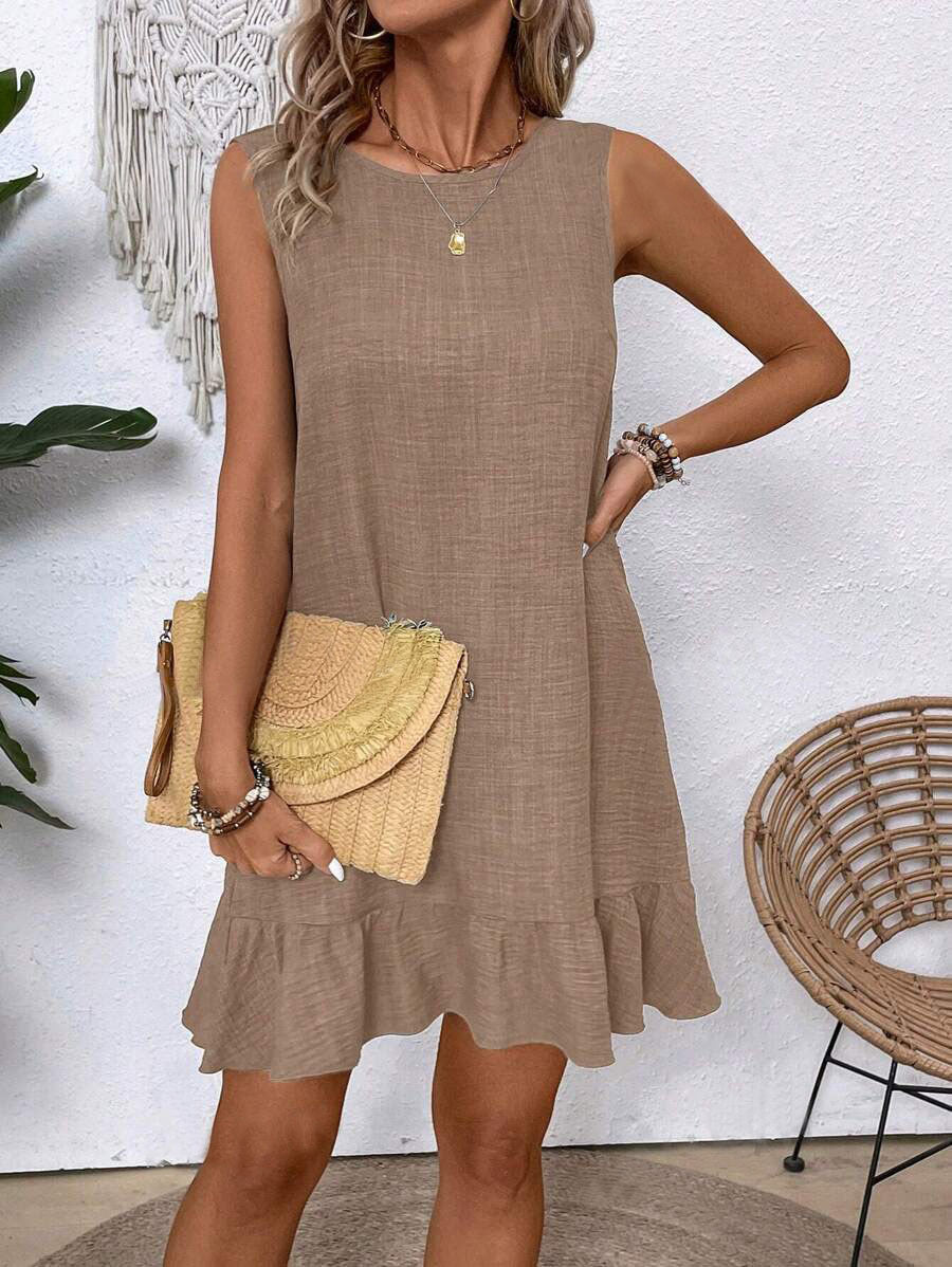 Women's Ruffle Lace-Up Mini Dress – Short Sleeve Loose Beach Dress FitiqueFit