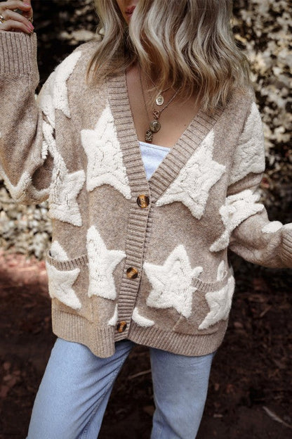 Star Sherpa Textured Buttoned Sweater Cardigan Shop Style & More | Fresh Looks, Everyday Deals & Free Shipping
