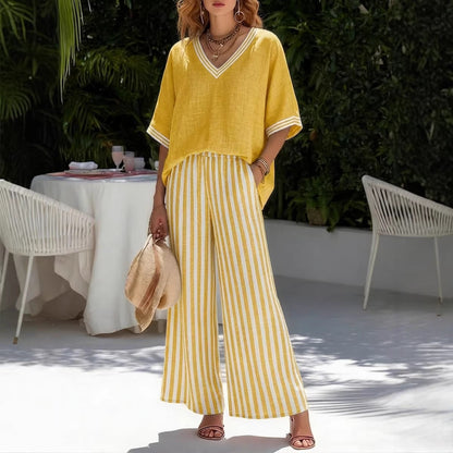 Women's Striped Tunic Top & Casual Trousers Two-Piece Set FitiqueFit